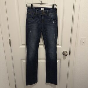 Hudson Women's Dark Wash Distressed Bootcut Back Button Pockets Jeans Size 25